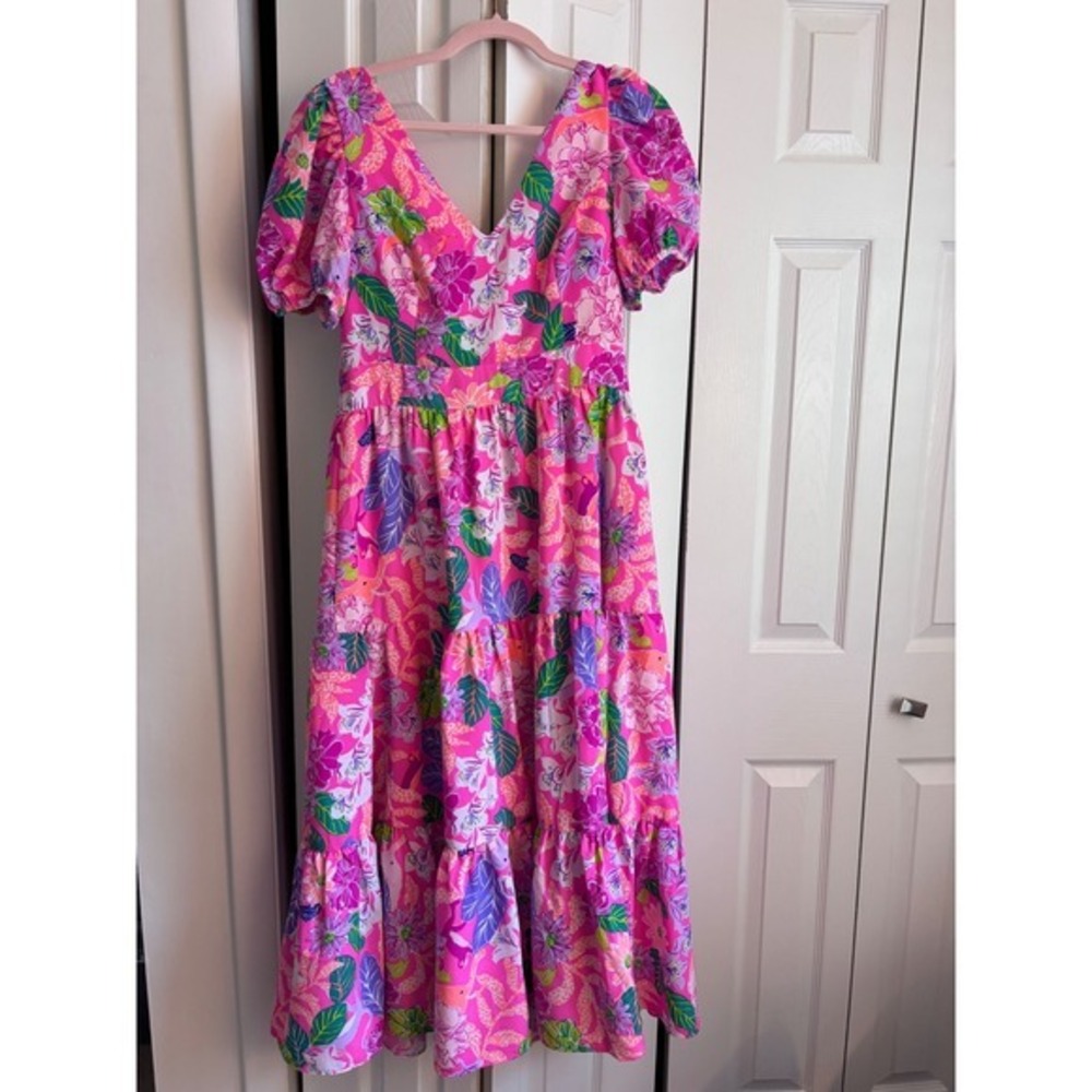 Lilly Pulitzer Grace Midi Dress Pink Isle Best of Friends Tie Back Sz 6 $258 - Picture 6 of 10